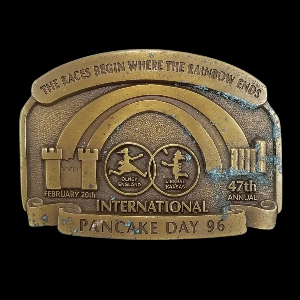 Western Associates Belt Buckle 47th International Pancake Day 1996 Solid Brass - Picture 3 of 10